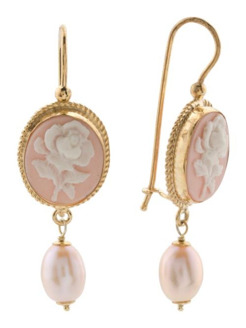 TAGLIAMONTE Made In Italy 18kt Gold Plated Porcelain Rose Cameo Earrings